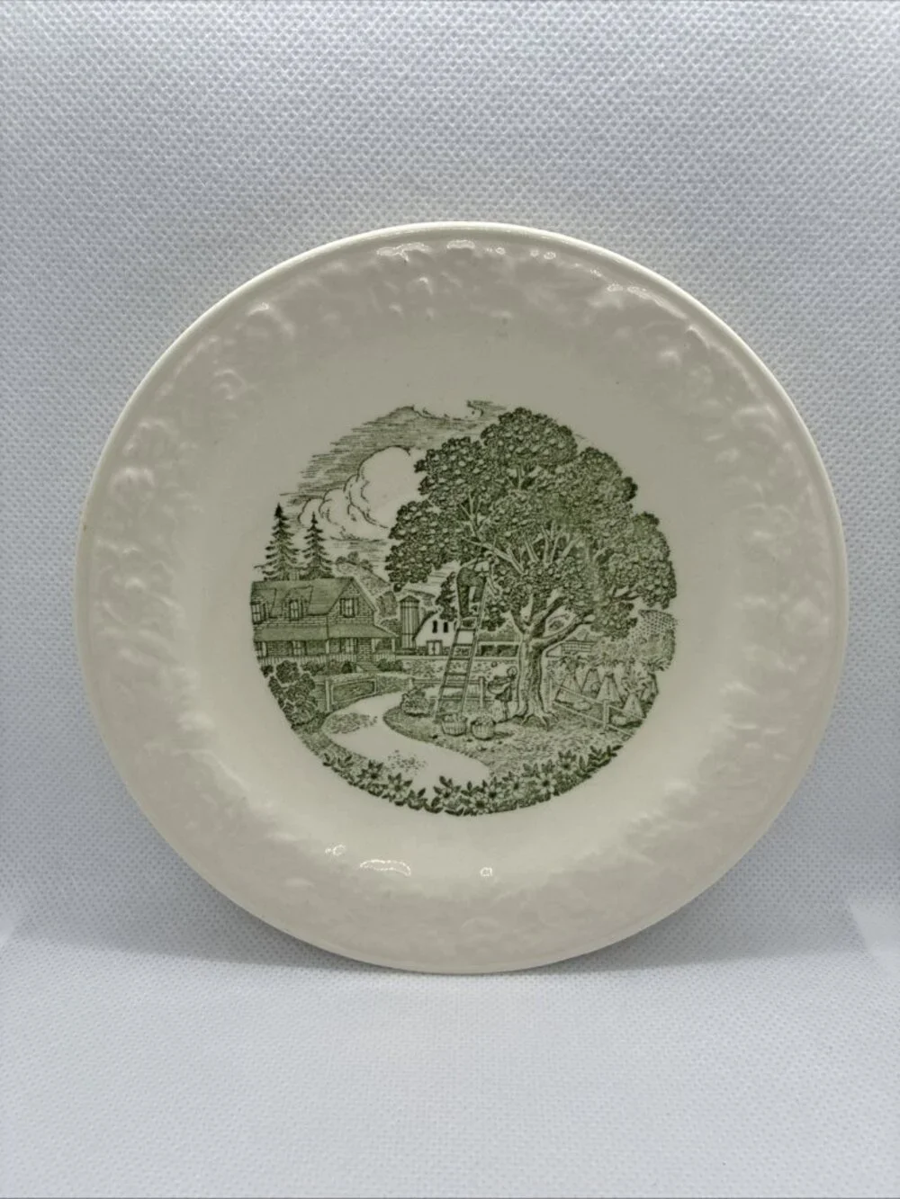 Vintage Taylor Smith Taylor Pastoral Green Transferware Trinket Dish Bread Plate
